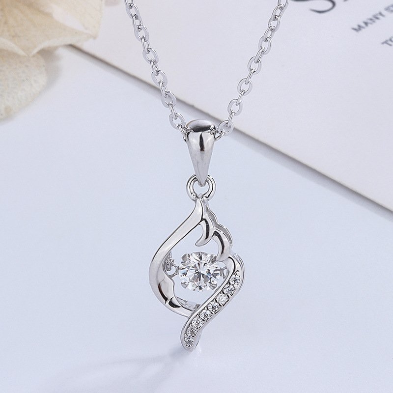 s999 Pure Silver Water Drop Smart Necklace Women Beating Heart Pendant Petite Mori Clavicle Chain Women